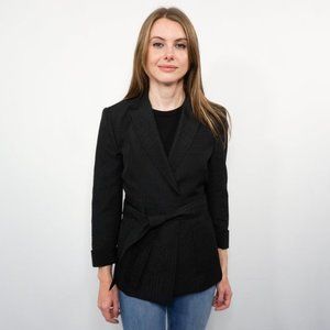 NWT BCBG MaxAzria Black Conner Textured Belted Wrap Blazer Coat Suit Jacket XXS